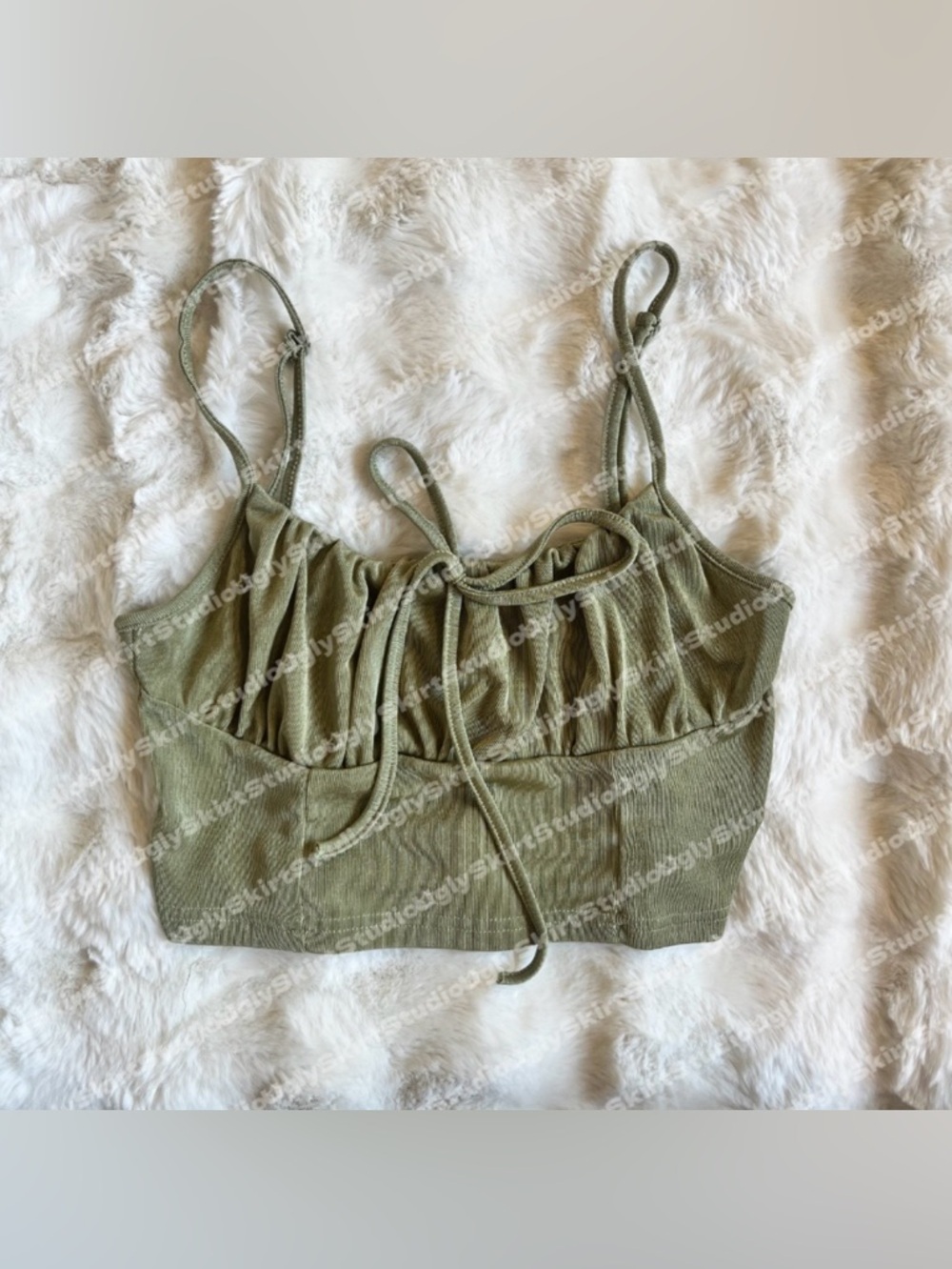 SHEIN Olive Green Ruched Crop Top
